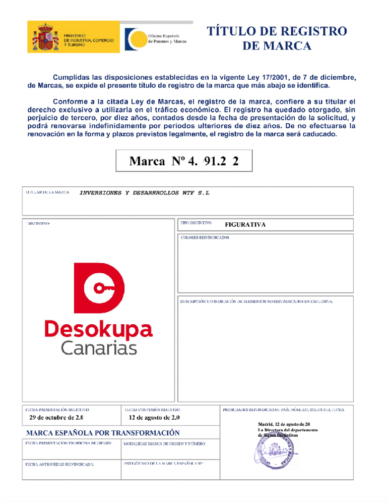Desokupa Canarias marca registrada